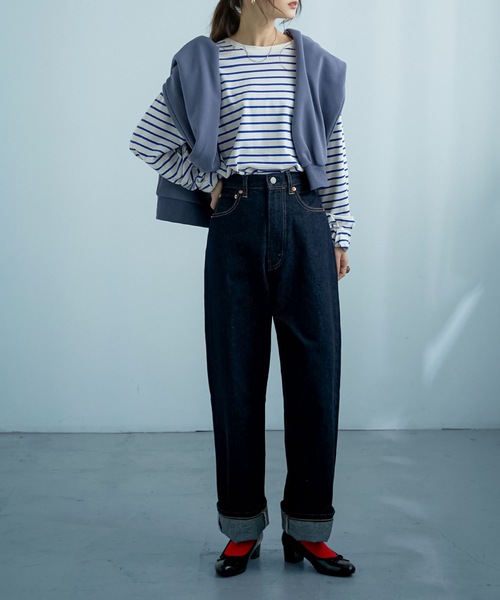Fashion Letter（ファッションレター）の「コットンボーダービッグロンT（Tシャツ/カットソー・レディース・ブラック/ブルー/グリーン・FREE）」の9枚目の写真