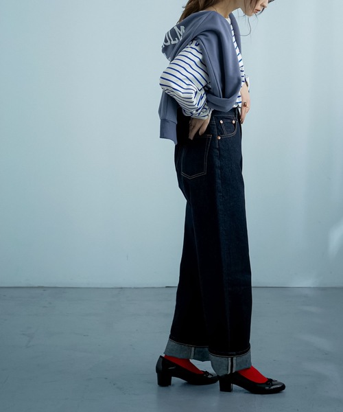 Fashion Letter（ファッションレター）の「コットンボーダービッグロンT（Tシャツ/カットソー・レディース・ブラック/ブルー/グリーン・FREE）」の10枚目の写真