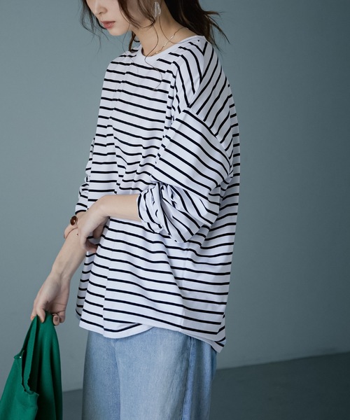 Fashion Letter（ファッションレター）の「コットンボーダービッグロンT（Tシャツ/カットソー・レディース・ブラック/ブルー/グリーン・FREE）」の12枚目の写真