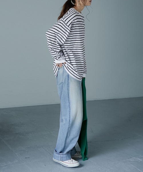 Fashion Letter（ファッションレター）の「コットンボーダービッグロンT（Tシャツ/カットソー・レディース・ブラック/ブルー/グリーン・FREE）」の15枚目の写真