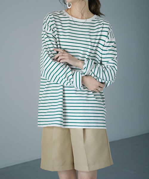 Fashion Letter（ファッションレター）の「コットンボーダービッグロンT（Tシャツ/カットソー・レディース・ブラック/ブルー/グリーン・FREE）」の17枚目の写真