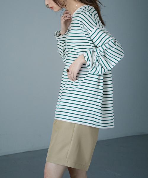 Fashion Letter（ファッションレター）の「コットンボーダービッグロンT（Tシャツ/カットソー・レディース・ブラック/ブルー/グリーン・FREE）」の18枚目の写真