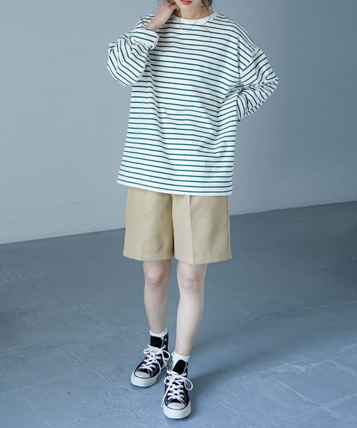 Fashion Letter（ファッションレター）の「コットンボーダービッグロンT（Tシャツ/カットソー・レディース・ブラック/ブルー/グリーン・FREE）」の21枚目の写真