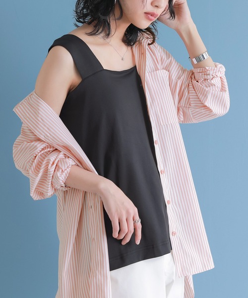 n'OrLABEL（ノアールレーベル）の「【機能素材】『スクエアタンクトップ』（タンクトップ・レディース・ブラック/オフホワイト/ピンク/ブルーグリーン/チャコール/ネイビー・LL/M/L）」の2枚目の写真