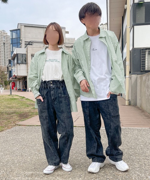 PairPair（ペアペア）の「ハイウエストギャザーパンツ(ユニセックス)（デニムパンツ・メンズ・ブラック/サックスブルー/アイボリー・MEDIUM/LARGE）」の13枚目の写真