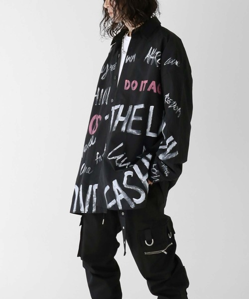 minsobi(ミンソビ)の「レタリングナイロンシャツ(シャツ/ブラウス・メンズ・ホワイト/ブラック・FREE)」の4枚目の写真