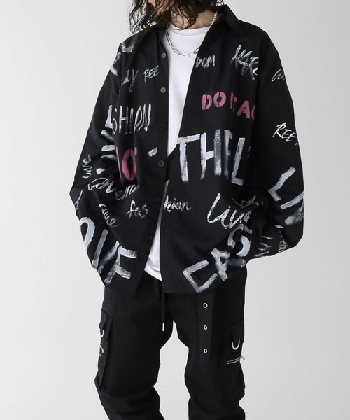 minsobi(ミンソビ)の「レタリングナイロンシャツ(シャツ/ブラウス・メンズ・ホワイト/ブラック・FREE)」の3枚目の写真