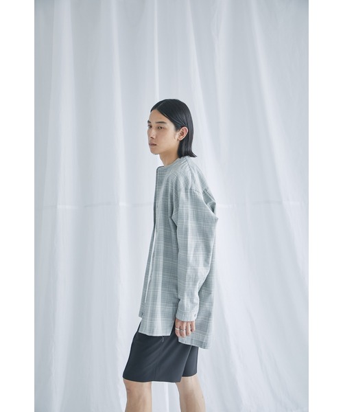 強撚ラミーチェックバンドロングシャツ（シャツ/ブラウス）｜PUBLIC