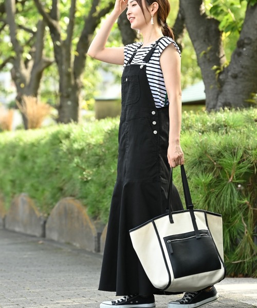SOMETHING（サムシング）の「【SOMETHING】MARMAID SALOPETTE SKIRT（ジャンパースカート・レディース・ブラック/ベージュ/ブルー・FREE）」の2枚目の写真