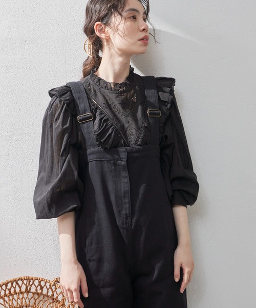 Libra Cue（リブラ キュー）の「”プレーンサロペット”　　　　　　　　　　　　　　　　　長さ調整可能、幅広い身長の方にお勧め、１年を通して着用できるしっかりとしたコットン100％（サロペット/オーバーオール・レディース・ブラック/アイボリー・FREE）」の21枚目の写真