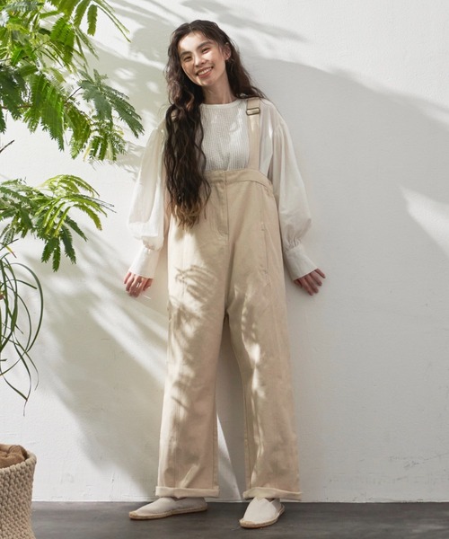 Libra Cue（リブラ キュー）の「”プレーンサロペット”　　　　　　　　　　　　　　　　　長さ調整可能、幅広い身長の方にお勧め、１年を通して着用できるしっかりとしたコットン100％（サロペット/オーバーオール・レディース・ブラック/アイボリー・FREE）」の7枚目の写真