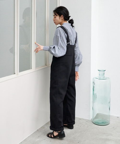 Libra Cue（リブラ キュー）の「”プレーンサロペット”　　　　　　　　　　　　　　　　　長さ調整可能、幅広い身長の方にお勧め、１年を通して着用できるしっかりとしたコットン100％（サロペット/オーバーオール・レディース・ブラック/アイボリー・FREE）」の18枚目の写真