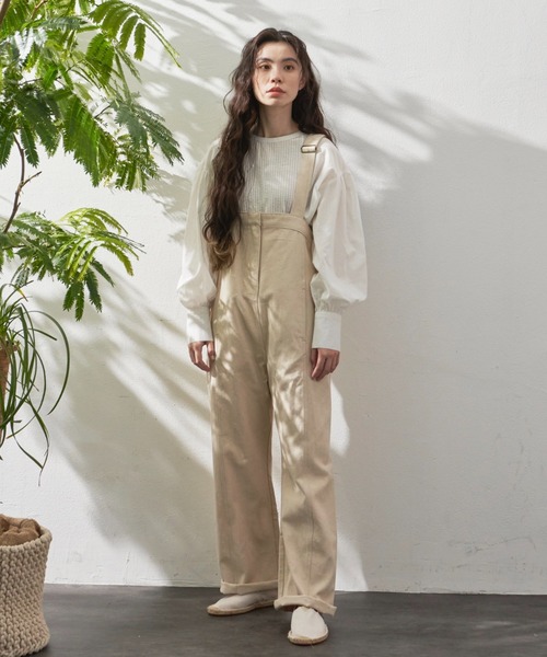 Libra Cue（リブラ キュー）の「”プレーンサロペット”　　　　　　　　　　　　　　　　　長さ調整可能、幅広い身長の方にお勧め、１年を通して着用できるしっかりとしたコットン100％（サロペット/オーバーオール・レディース・ブラック/アイボリー・FREE）」の15枚目の写真