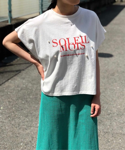 LHELBIE(レルビエ)の「ロゴフロッキーボックスTシャツ(Tシャツ/カットソー・レディース・チャコールグレー/ピンク/ホワイト・M)」の1枚目の写真