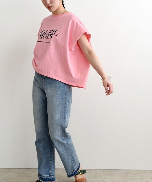 LHELBIE(レルビエ)の「ロゴフロッキーボックスTシャツ(Tシャツ/カットソー・レディース・チャコールグレー/ピンク/ホワイト・M)」の5枚目の写真
