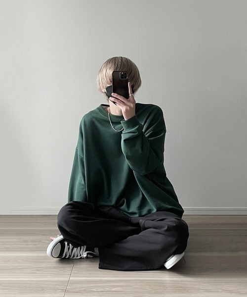 NILWAY（ニルウェイ）の「ヘビーTC裏毛ワイドスリーブスウェット（スウェット・メンズ・ブラック/ネイビー/オフホワイト/ブルー/グリーン/グレイッシュベージュ/ライトグレー・SMALL/MEDIUM/LARGE）」の9枚目の写真