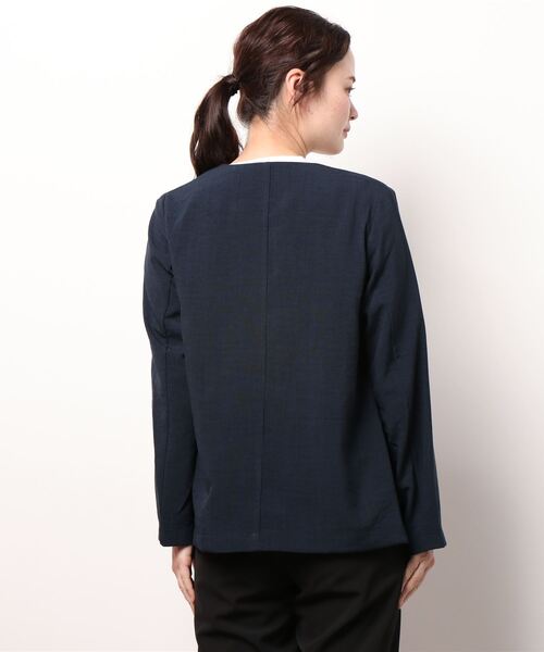 Te chichi TERRASSE（テチチテラス）の「麻調ノーカラージャケット（ノーカラージャケット・レディース・カーキ/ネイビー/ベージュ・ﾌﾘ-）」の5枚目の写真