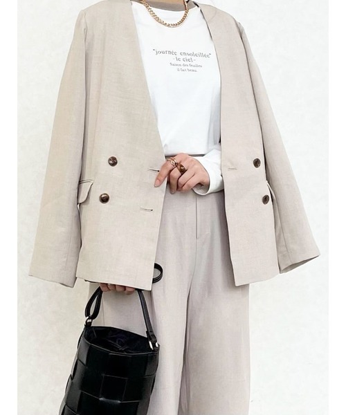 Te chichi TERRASSE（テチチテラス）の「麻調ノーカラージャケット（ノーカラージャケット・レディース・カーキ/ネイビー/ベージュ・ﾌﾘ-）」の2枚目の写真