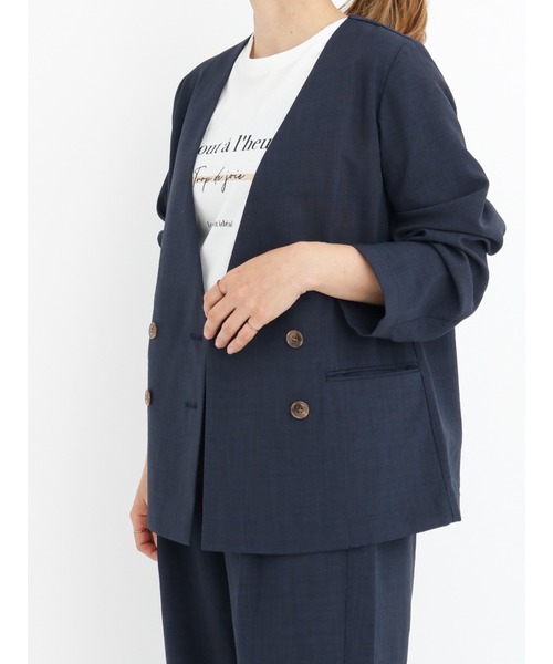 Te chichi TERRASSE（テチチテラス）の「麻調ノーカラージャケット（ノーカラージャケット・レディース・カーキ/ネイビー/ベージュ・ﾌﾘ-）」の3枚目の写真