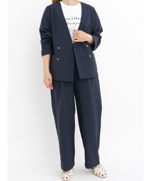 Te chichi TERRASSE（テチチテラス）の「麻調ノーカラージャケット（ノーカラージャケット・レディース・カーキ/ネイビー/ベージュ・ﾌﾘ-）」の8枚目の写真