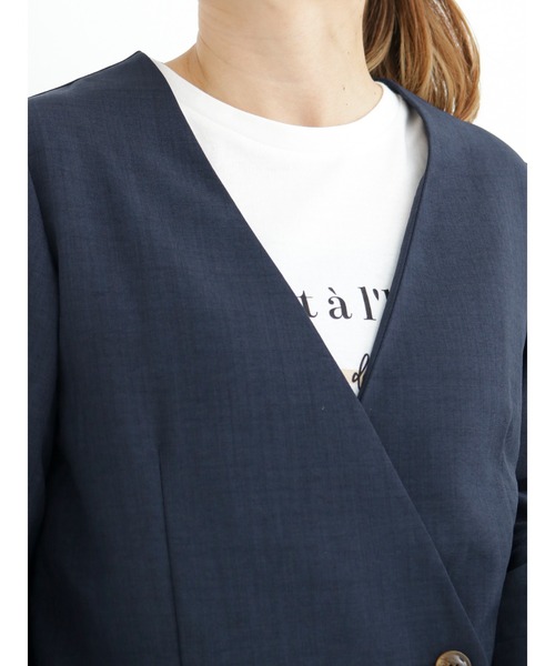 Te chichi TERRASSE（テチチテラス）の「麻調ノーカラージャケット（ノーカラージャケット・レディース・カーキ/ネイビー/ベージュ・ﾌﾘ-）」の12枚目の写真