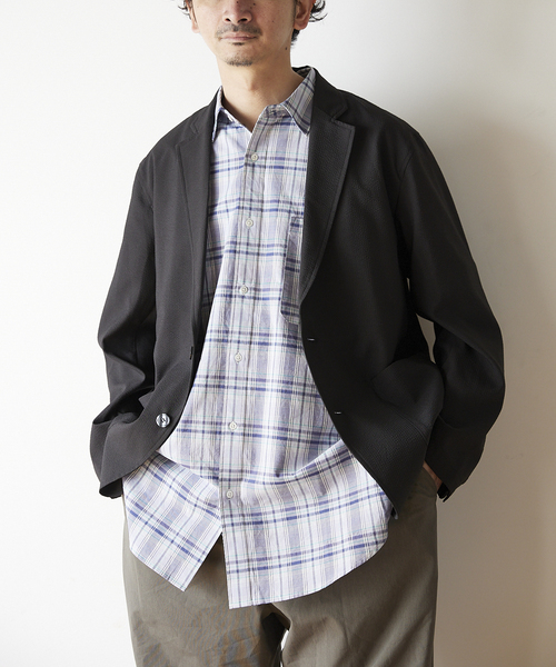 JOURNAL STANDARD relume(ジャーナルスタンダード レリューム)の「サッカー ボクシージャケット(テーラードジャケット・メンズ・ブラック/ベージュ/ブルー・SMALL/MEDIUM/LARGE)」の14枚目の写真