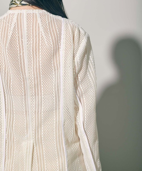 PUBLIC TOKYO(パブリックトウキョウ)の「メッシュノーカラーJKT(ノーカラージャケット・レディース・ホワイト/ブラック・FREE)」の8枚目の写真