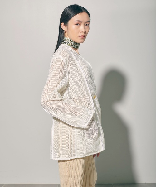 PUBLIC TOKYO(パブリックトウキョウ)の「メッシュノーカラーJKT(ノーカラージャケット・レディース・ホワイト/ブラック・FREE)」の6枚目の写真