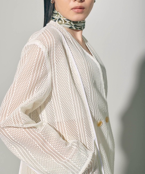 PUBLIC TOKYO(パブリックトウキョウ)の「メッシュノーカラーJKT(ノーカラージャケット・レディース・ホワイト/ブラック・FREE)」の14枚目の写真