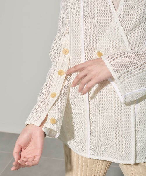 PUBLIC TOKYO(パブリックトウキョウ)の「メッシュノーカラーJKT(ノーカラージャケット・レディース・ホワイト/ブラック・FREE)」の10枚目の写真