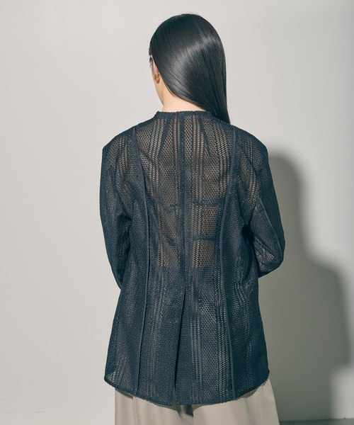 PUBLIC TOKYO(パブリックトウキョウ)の「メッシュノーカラーJKT(ノーカラージャケット・レディース・ホワイト/ブラック・FREE)」の15枚目の写真