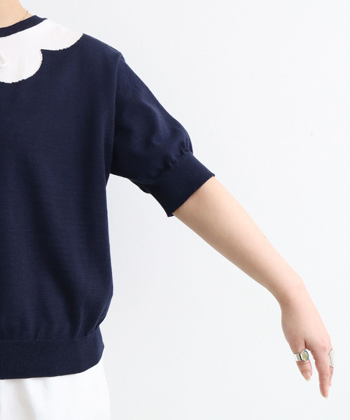 AMBIDEX(アンビデックス)の「お花衿インターシャクループルオーバー(ポロシャツ・レディース・ダークブラウン/ネイビー・FREE)」の6枚目の写真