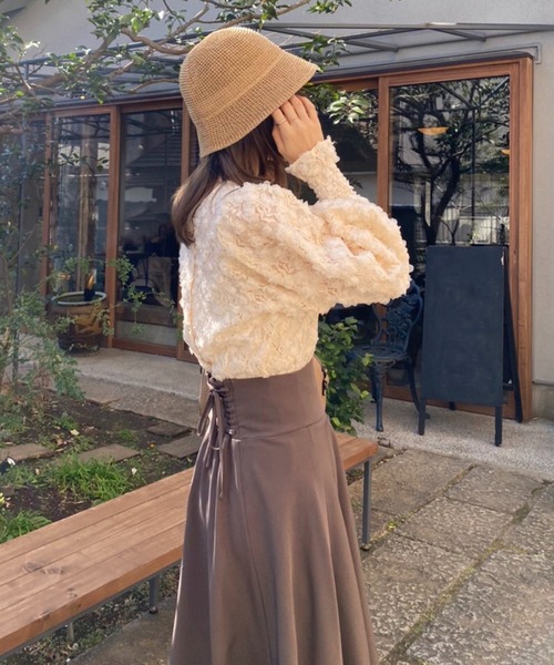 one after another NICE CLAUP(ワンアフターアナザーナイスクラップ)の「バックレースアップフレアロングスカート(スカート・レディース・ブラック/ブラウン/キャメル/ライトベージュ・SMALL/MEDIUM)」の21枚目の写真