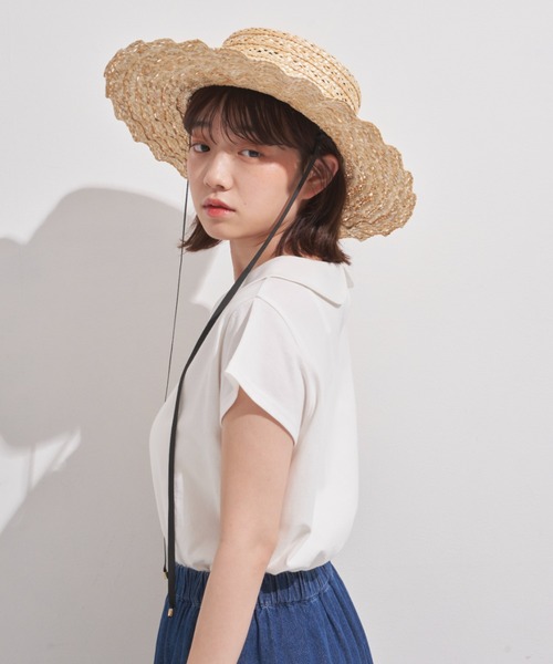 MERLOT(メルロー)の「まる襟フレンチスリーブカットソー(Tシャツ/カットソー・レディース・ホワイト/ブラック/ターコイズブルー・FREE)」の4枚目の写真