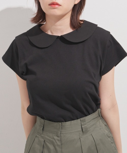 MERLOT(メルロー)の「まる襟フレンチスリーブカットソー(Tシャツ/カットソー・レディース・ホワイト/ブラック/ターコイズブルー・FREE)」の5枚目の写真