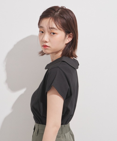 MERLOT(メルロー)の「まる襟フレンチスリーブカットソー(Tシャツ/カットソー・レディース・ホワイト/ブラック/ターコイズブルー・FREE)」の14枚目の写真