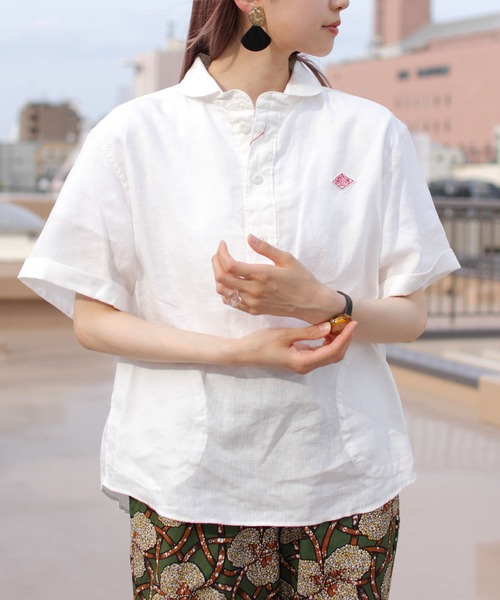 美品 ダントン ラウンドカラー プルオーバー ショートスリーブシャツ DANTON（ダントン）の「DANTON/ダントン リネンラウンドカラー プル