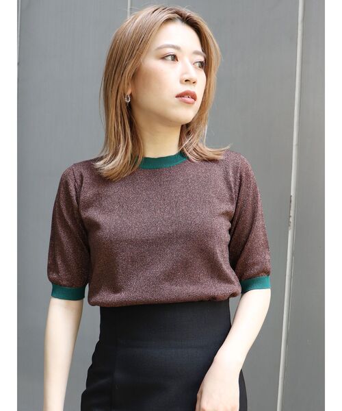 MURUA(ムルーア)の「【WEB限定】バイカラーラメニット(ニット/セーター・レディース・ホワイト/ブラック/ブラウン/グリーン・FREE)」の4枚目の写真