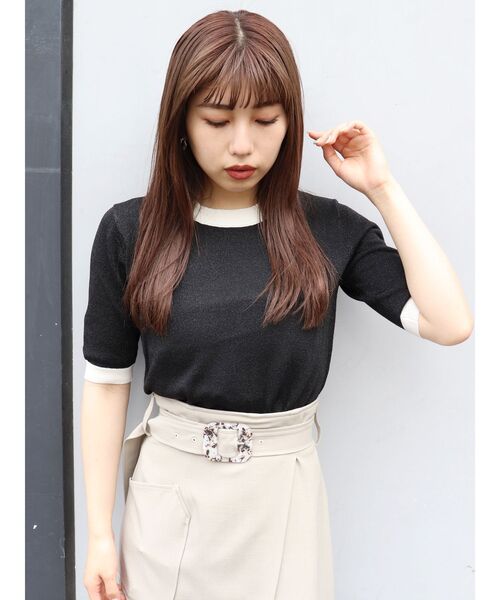 MURUA(ムルーア)の「【WEB限定】バイカラーラメニット(ニット/セーター・レディース・ホワイト/ブラック/ブラウン/グリーン・FREE)」の3枚目の写真