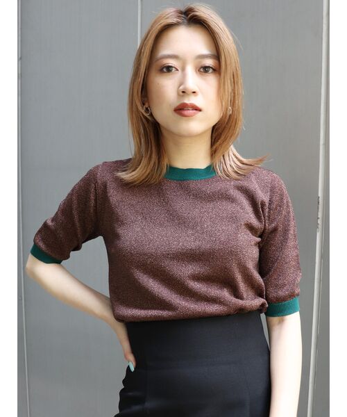MURUA(ムルーア)の「【WEB限定】バイカラーラメニット(ニット/セーター・レディース・ホワイト/ブラック/ブラウン/グリーン・FREE)」の8枚目の写真