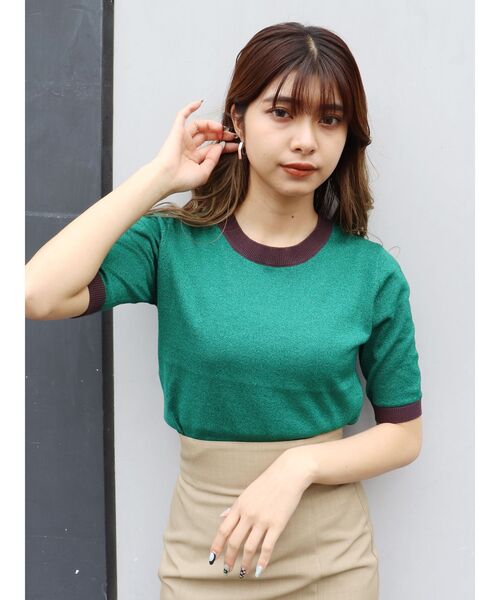 MURUA(ムルーア)の「【WEB限定】バイカラーラメニット(ニット/セーター・レディース・ホワイト/ブラック/ブラウン/グリーン・FREE)」の15枚目の写真