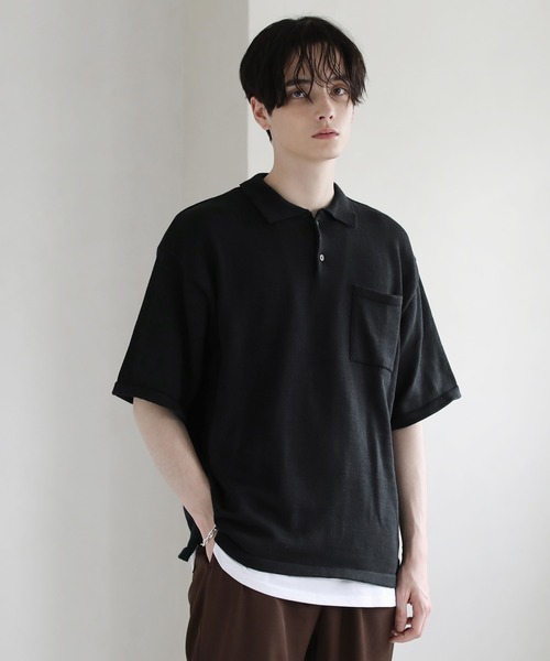 ASTRONOMY（アストロノミー）の「ウォッシャブルニットポロシャツ（ポロシャツ・メンズ・ブラック/グレー/ブルー/グリーン/モカ・XL/M/L）」の2枚目の写真