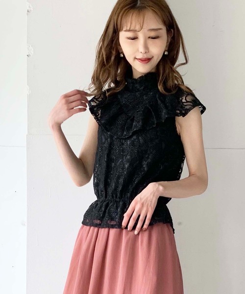 toucher du brise（トゥシェドブリーズ）の「【清水夏姫コラボ】フリル切替総レースブラウス（シャツ/ブラウス・レディース・ブラック/ベージュ/オフホワイト・S/M）」の3枚目の写真