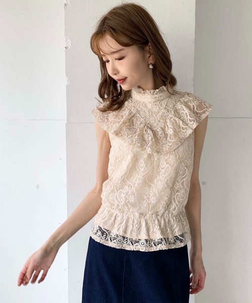 toucher du brise（トゥシェドブリーズ）の「【清水夏姫コラボ】フリル切替総レースブラウス（シャツ/ブラウス・レディース・ブラック/ベージュ/オフホワイト・S/M）」の8枚目の写真