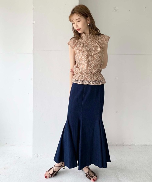 toucher du brise（トゥシェドブリーズ）の「【清水夏姫コラボ】フリル切替総レースブラウス（シャツ/ブラウス・レディース・ブラック/ベージュ/オフホワイト・S/M）」の6枚目の写真