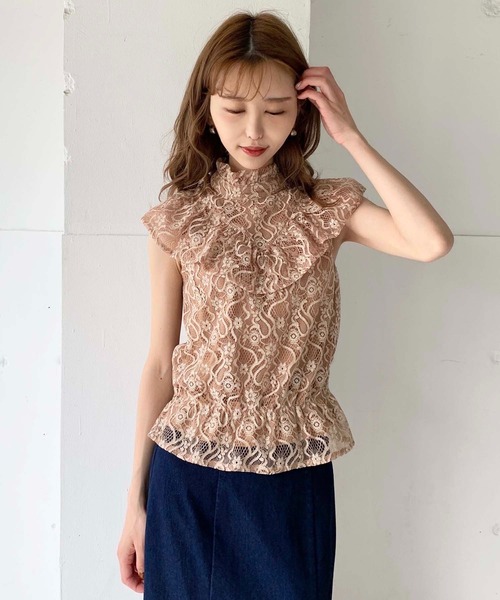 toucher du brise（トゥシェドブリーズ）の「【清水夏姫コラボ】フリル切替総レースブラウス（シャツ/ブラウス・レディース・ブラック/ベージュ/オフホワイト・S/M）」の5枚目の写真