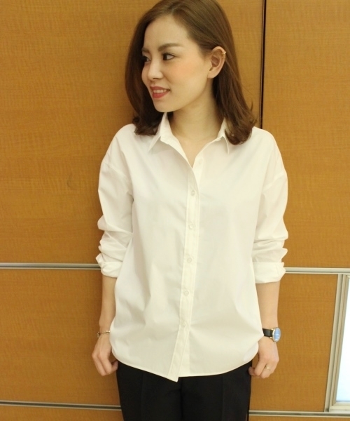 Noble（ノーブル）の「80/-タイプライターストレッチシャツ。（シャツ/ブラウス・レディース・ホワイト/ベージュ/カーキ・FREE）」の2枚目の写真