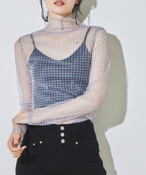 solleim(ソルレム)の「チェックシースルーハイネックカットソー(Tシャツ/カットソー・レディース・ブラック/グレー・M)」の8枚目の写真
