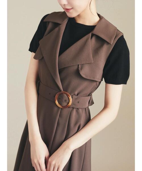 HALUHIROINE（ハルヒロイン）の「トレンチ風ノ-スリーブワンピース（ドレス・レディース・ブラック/ブラウン・FREE）」の2枚目の写真