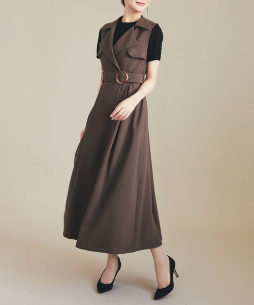 HALUHIROINE（ハルヒロイン）の「トレンチ風ノ-スリーブワンピース（ドレス・レディース・ブラック/ブラウン・FREE）」の3枚目の写真